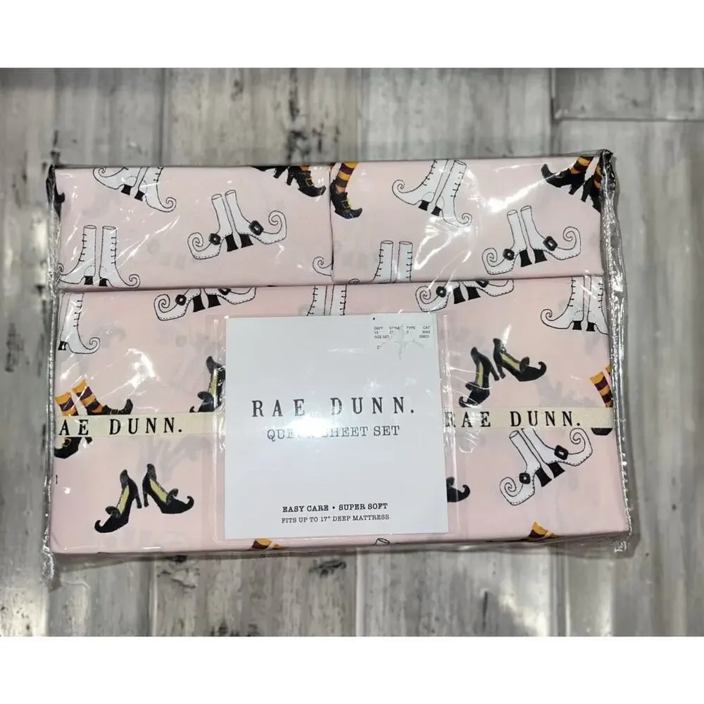 Rae Dunn WITCH SHOES Halloween Queen Bed Sheet Set WICKED NWT